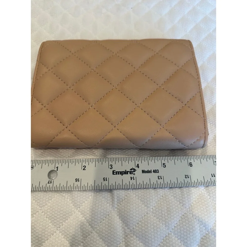 Beige Quilted Vegan Faux  Wallet Turn Lock Convertible Clutch Nude